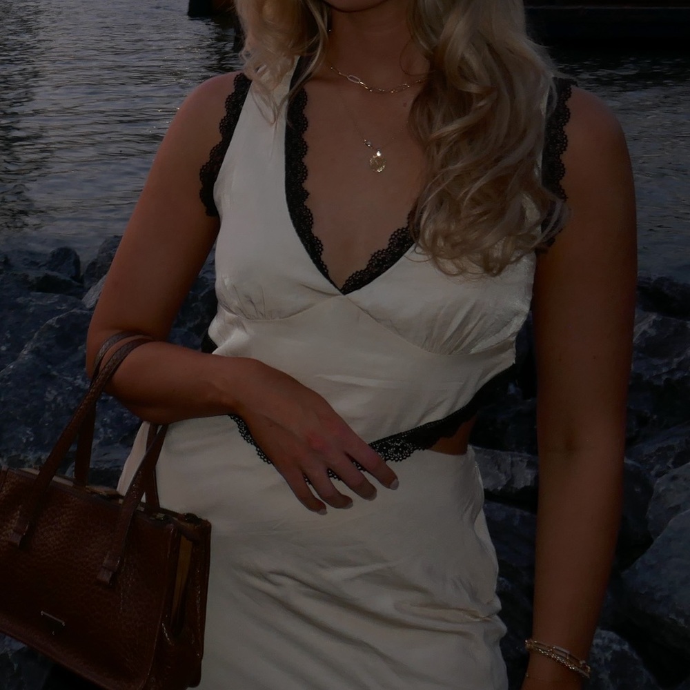Princess Polly Cream Maxi Dress with Black Lace Trim